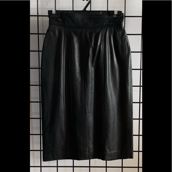 Vintage Escada by Laurel Black Leather Skirt - Picture 1 of 4